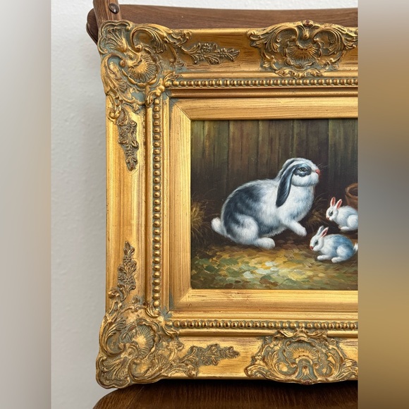 Gorgeous Bunny Painting in Ornate Gold Frame - Picture 3 of 9